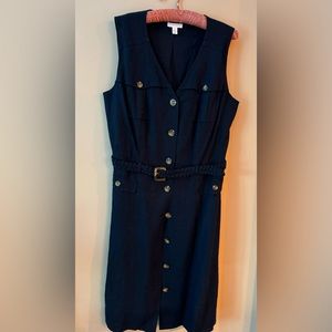 Casual navy blue linen dress